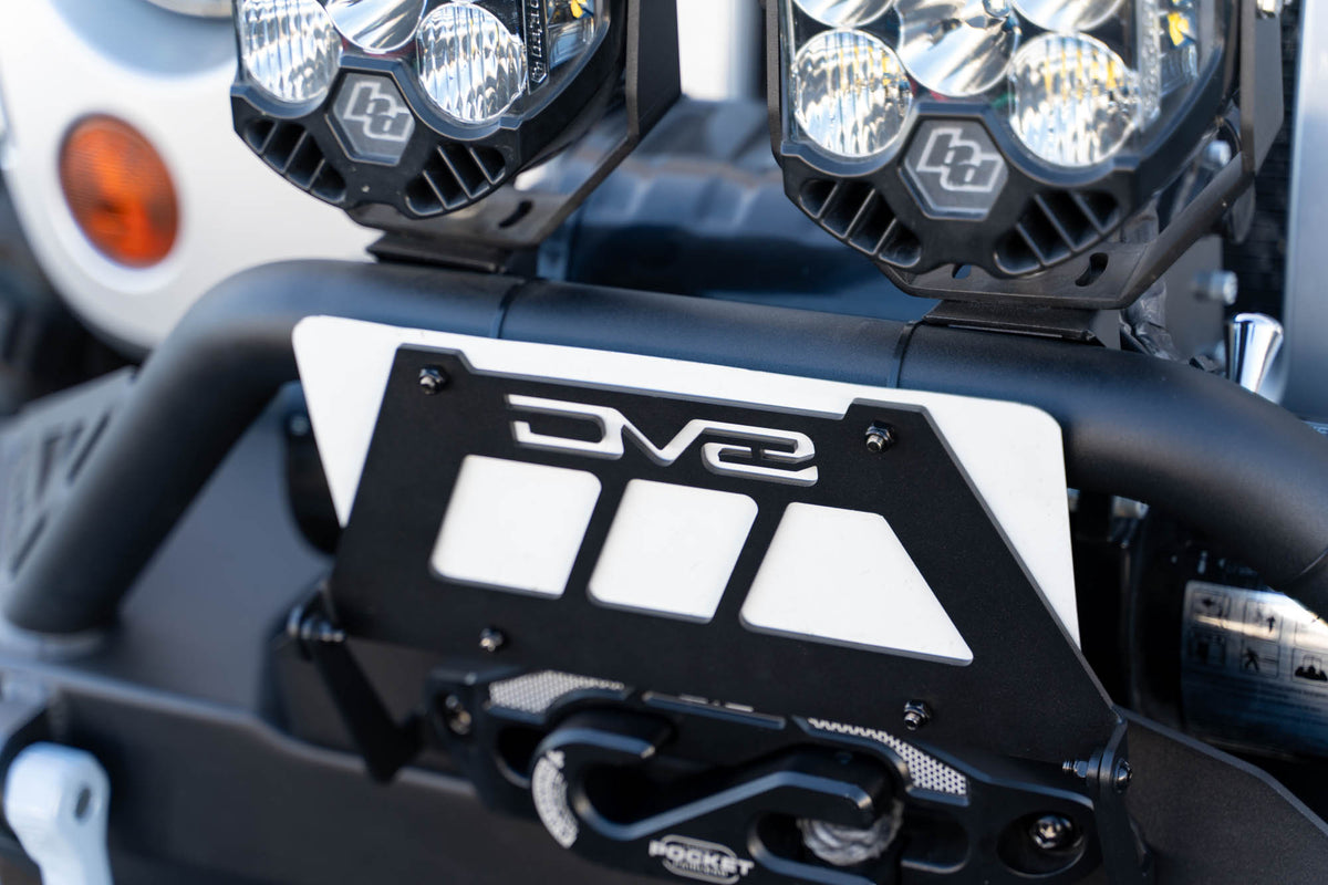 DV8 Offroad - Fairlead Mounted Flip-Up License Plate Bracket - LPBM-02