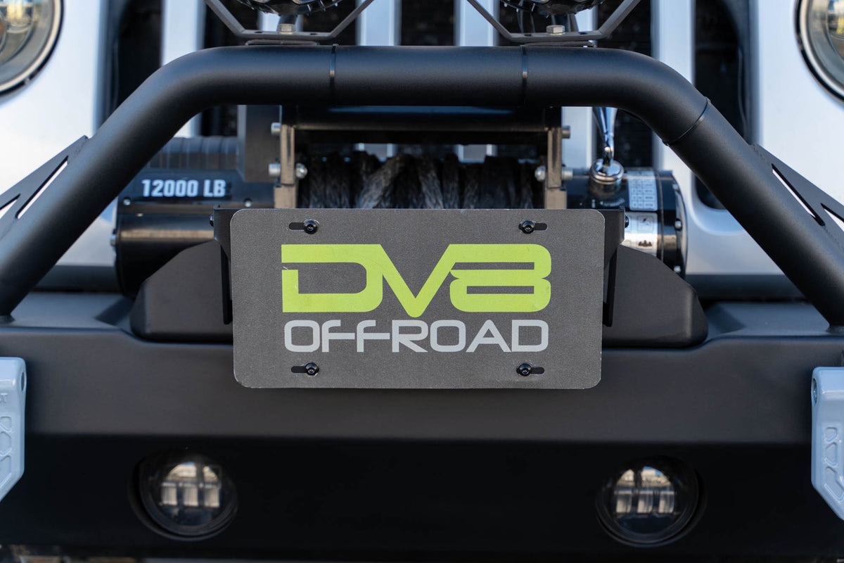 DV8 Offroad - Fairlead Mounted Flip-Up License Plate Bracket - LPBM-02