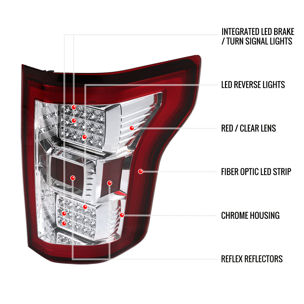 Spec-D Tuning - 2015-2017 Ford F-150 LED Tail Lights (Chrome Housing/Red Lens) - LT-F15015RLED-TM