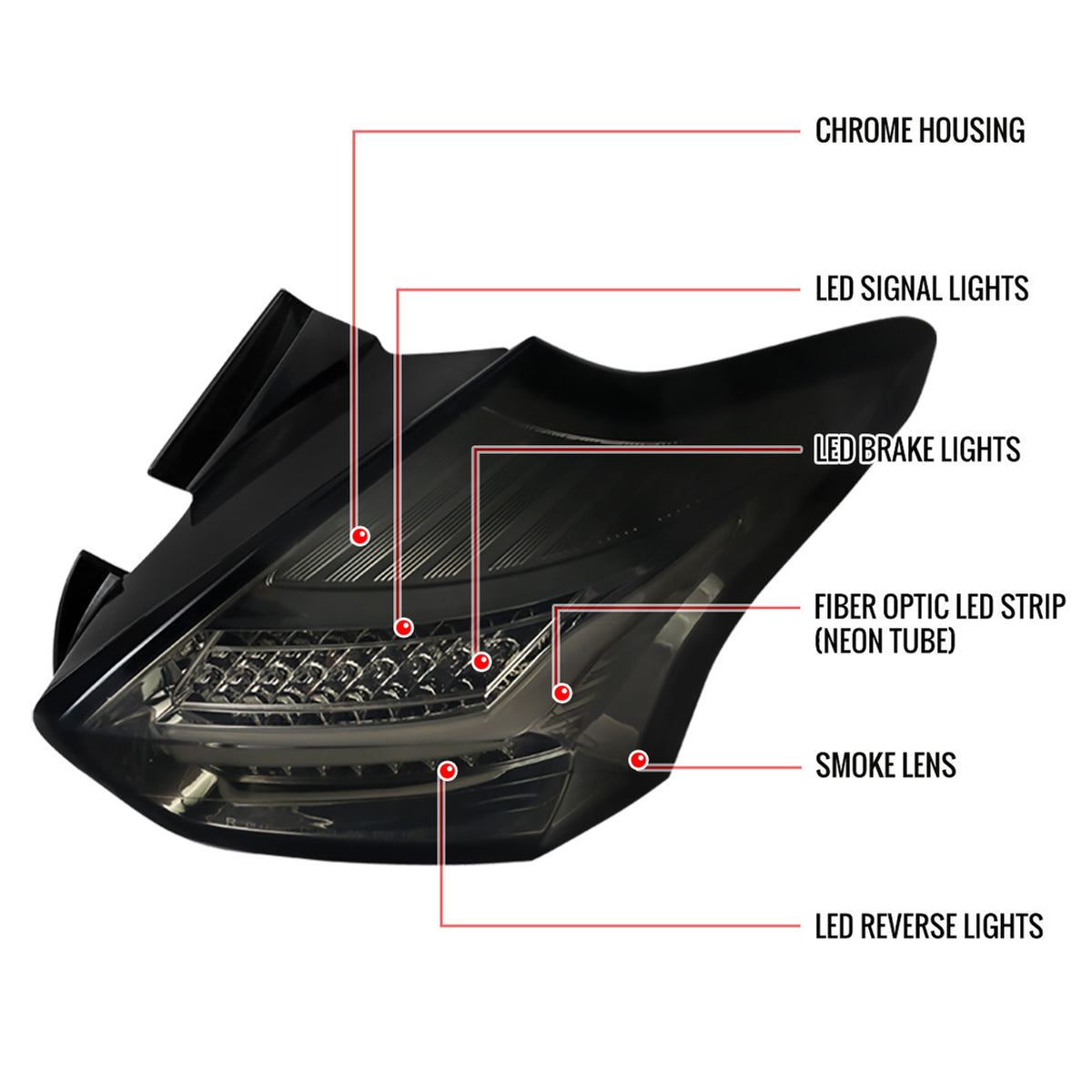 SPEC-D 15+ Focus ST RS Hatchback LED Tail Lights (Chrome Housing/Smoke Lens)