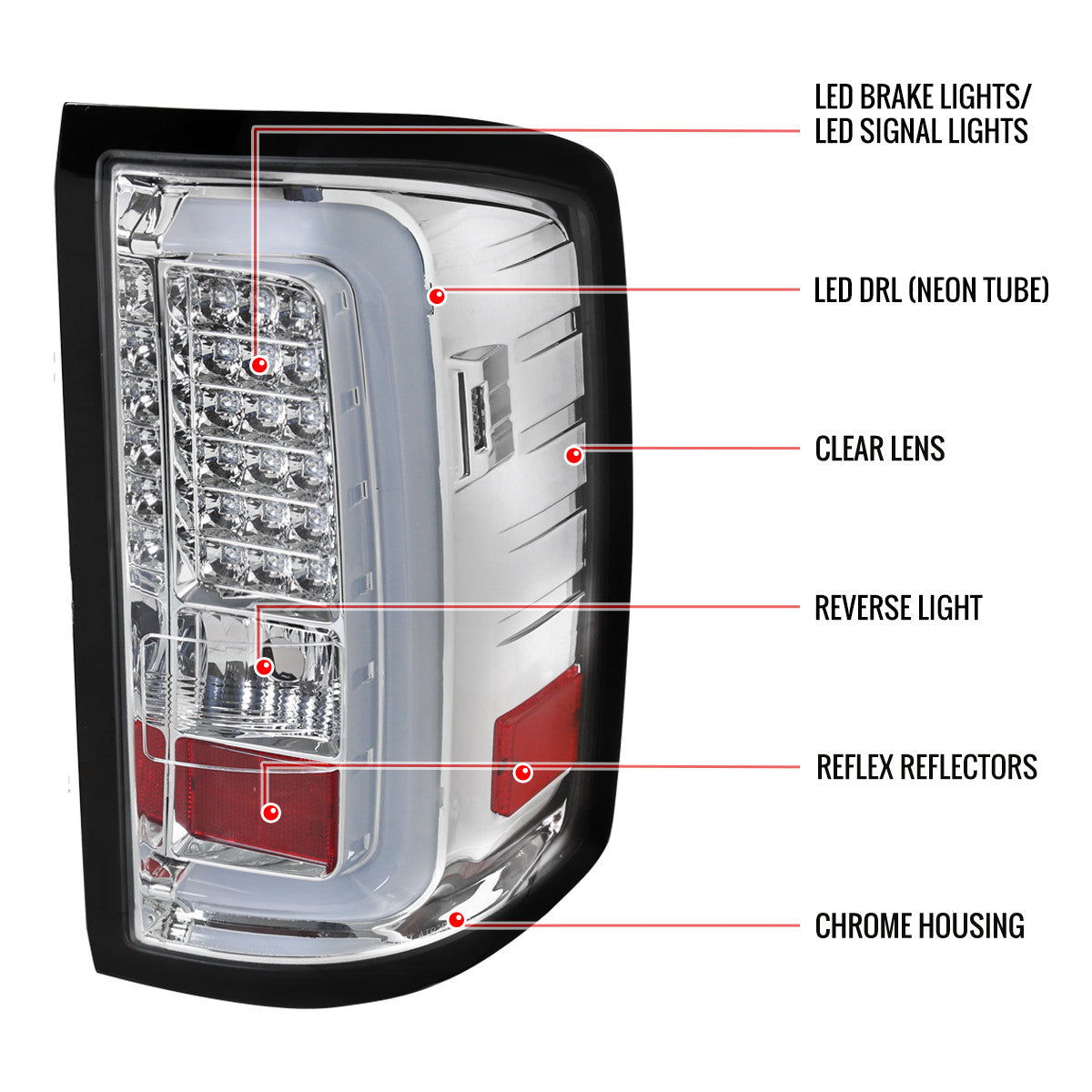 Spec-D Tuning - 2014-2018 GMC Sierra 1500/2500HD/3500HD LED Tail Lights (Chrome Housing/Clear Lens) - LT-SIE14CLED-TM