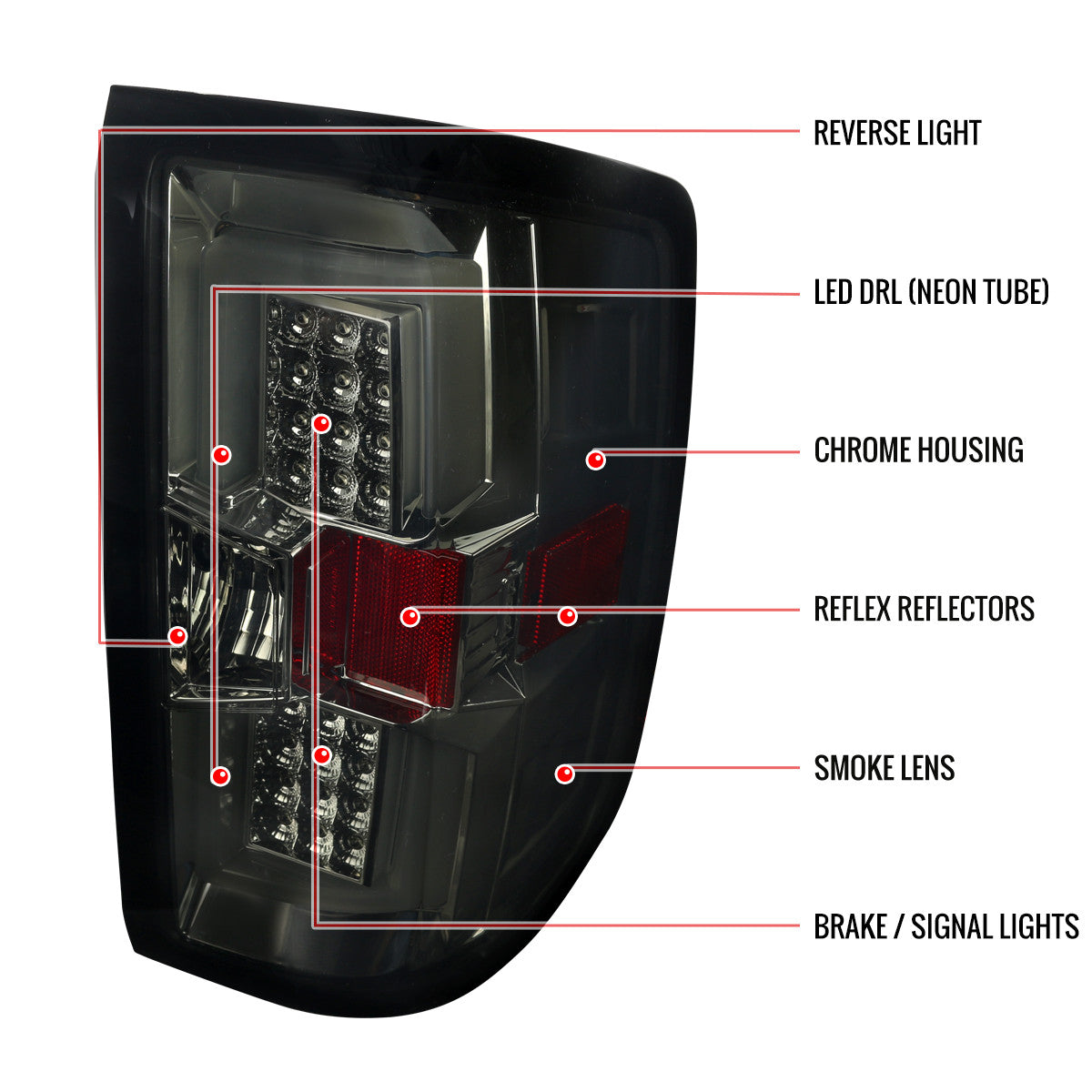 Spec-D Tuning - 2014-2019 Chevrolet Silverado 1500/ 2015-2019 Silverado 2500HD 3500HD GMC Sierra 3500HD LED Tail Lights (Chrome Housing/Smoked Lens) - LT-SIV14GLED-TM