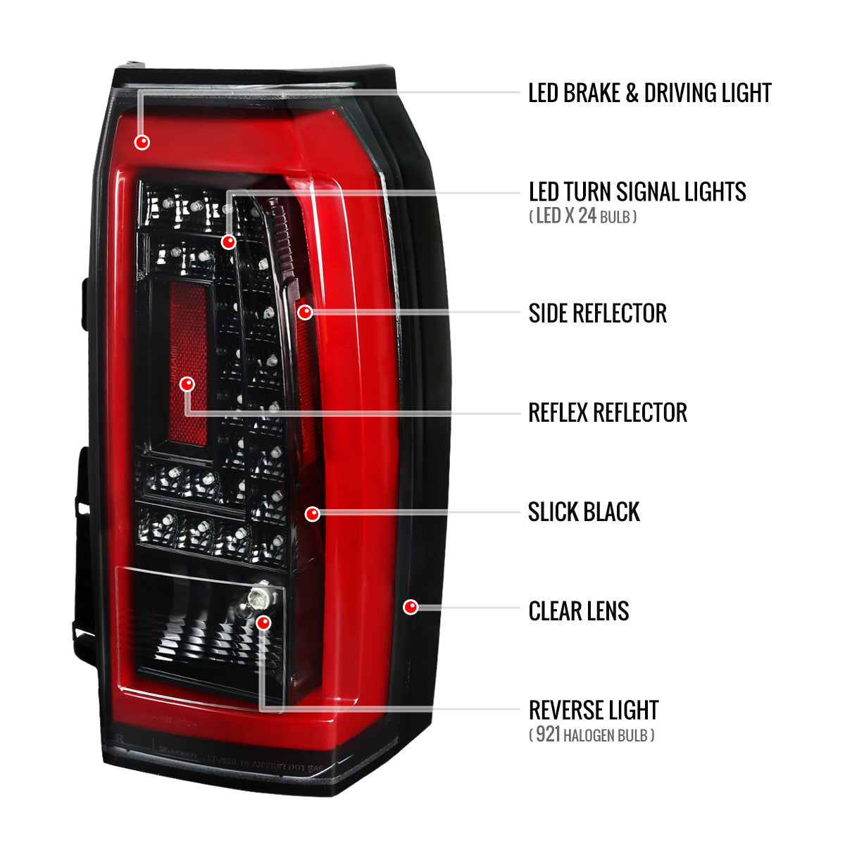 Spec-D Tuning - 2015-2020 GMC Yukon/Yukon XL Denali SLE/SLT LED Tail Lights (Jet Black Housing/Clear Lens) - LT-YUK15BKLED-TM