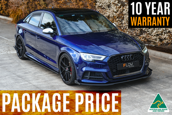 Flow Designs - S3 8V Sedan Facelift Full Lip Splitter Set for 2018-2020 Audi S3 - front view