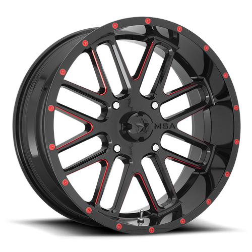 MSA Offroad Wheels M35 Bandit Utv 22X7 4X137 +0MM Gloss Black Milled W/ Red Tint
