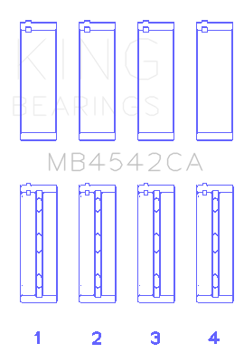 King Nissan VQ20DE, VQ25DD, VQ30DE/DD/DET, VQ35DE (Size +0.5mm) Crankshaft Main Bearing (Set of 4) - MB4542CA0.5