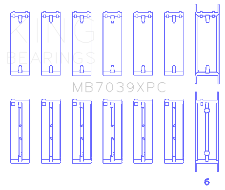 King BMW M20/M50 2.0L/2.5L/2.7L Crankshaft Main Bearings Set (Size STDX) - 7 Pairs Coated - MB7039XPCSTDX