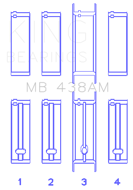 King Chrysler Valiant Six 225 Crankshaft Main Bearing Set (Size 040) - Set of 4 - MB438AM040