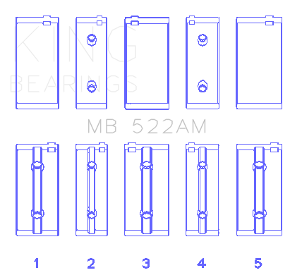King Engine Bearings Peugeot 504 (Size +1.0mm) Main Bearing Set - MB522AM1.0