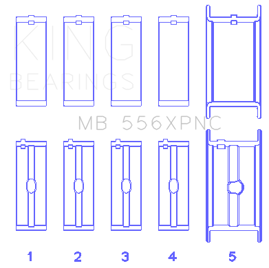 King Chevrolet 369-502 Gen IV/ V/ VI (Size .001) pMaxBlack Coated Main Bearing Set - MB556XPNC001