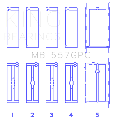 King General Motors 262/ 267/ 302/ 307/ 327/ 350 (Size STDX) Main Bearing Set - MB557GPCSTDX