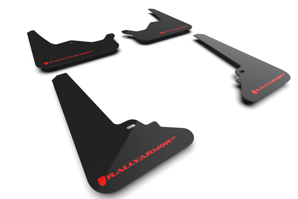 Rally Armor 21-23 Tesla Model S / S Plaid Black UR Mud Flap w/ Red Logo - MF101-UR-BLK-RD for 2021-2026 Tesla S - front view
