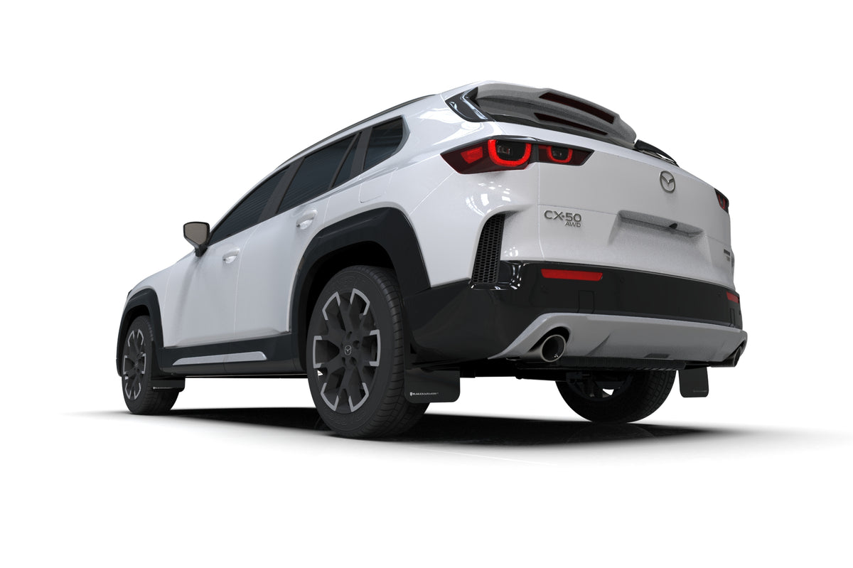 Rally Armor - 2024 Mazda CX-50 Black UR Mud Flap W/White Logo (Will Not Fit CX-5) - MF107-UR-BLK-WH