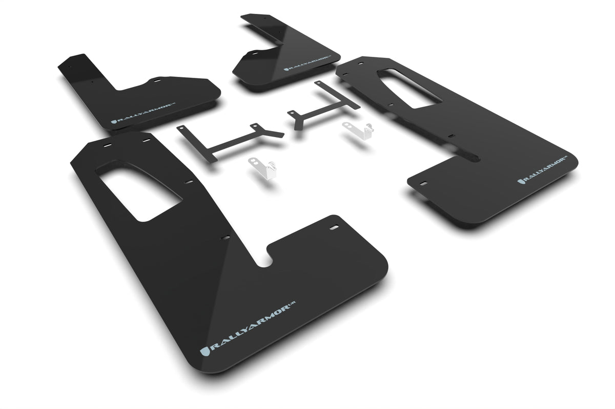 Rally Armor 22-24 Rivian R1S Black UR Mud Flap w/Light Blue Logo - MF108-UR-BLK-ABL for 2022-2026 Rivian R1S - front view