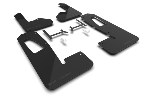 Rally Armor 2022+ Rivian R1S Black UR Mud Flap w/ Metallic Black Logo - MF108-UR-BLK-MBK for 2022-2026 Rivian R1S - front vie