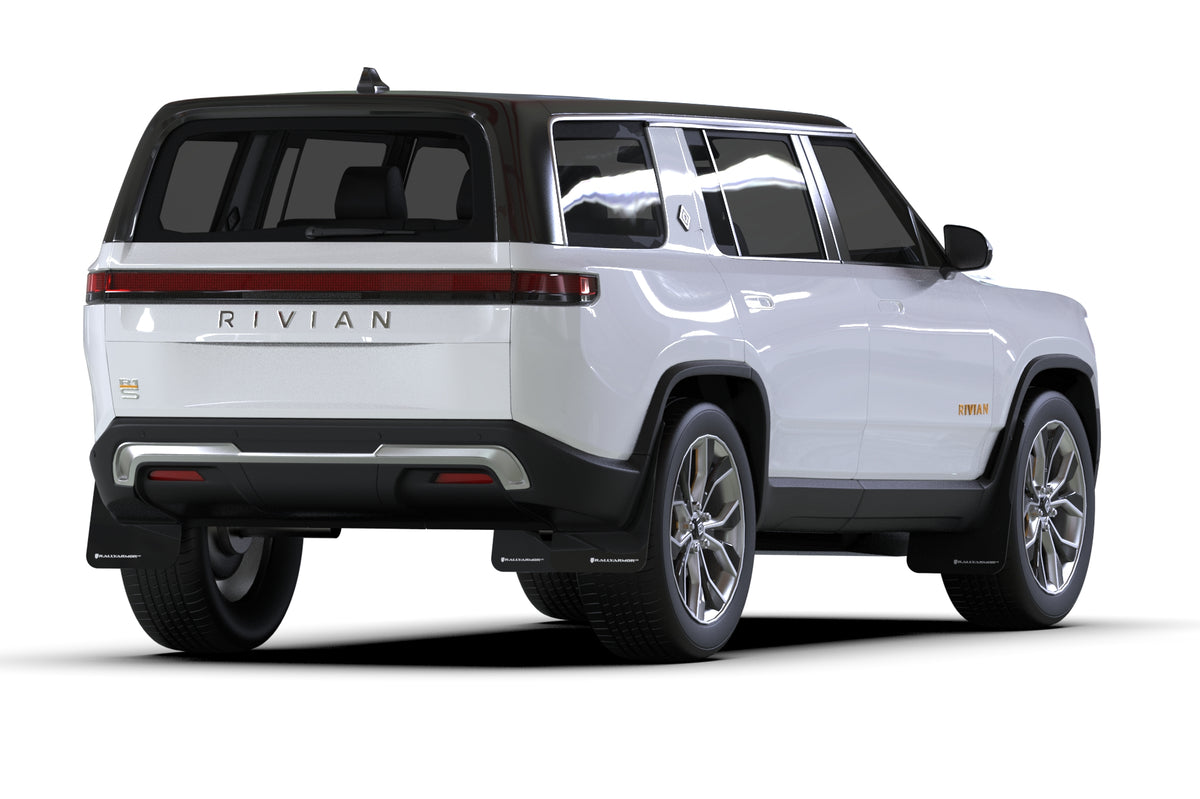Rally Armor 22-24 Rivian R1S Black UR Mud Flap w/White Logo - MF108-UR-BLK-WH