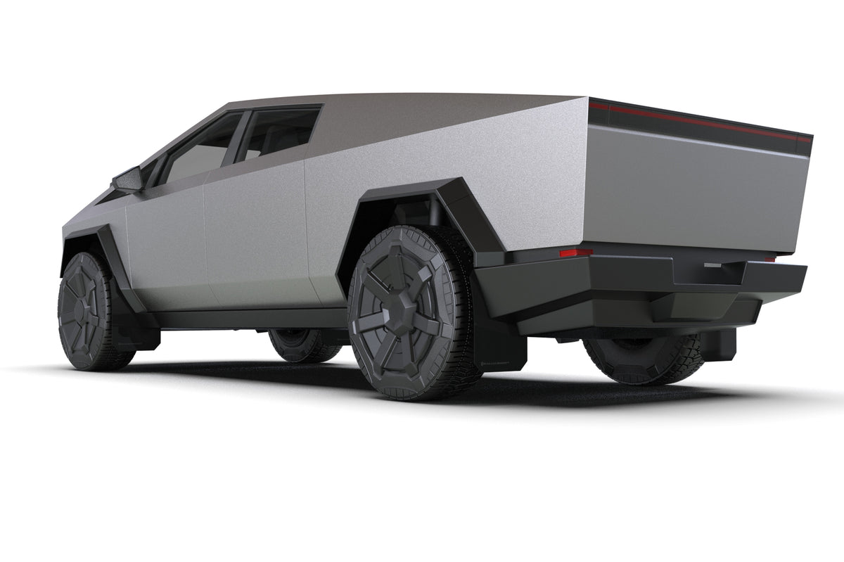 Rally Armor 2024 Tesla Cybertruck Black UR Mud Flap Metallic Black Logo - MF112-UR-BLK-MBK