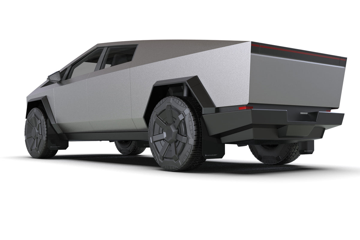 Rally Armor 2024 Tesla Cybertruck Black UR Mud Flap Metallic Black Logo - MF112-UR-BLK-SIL