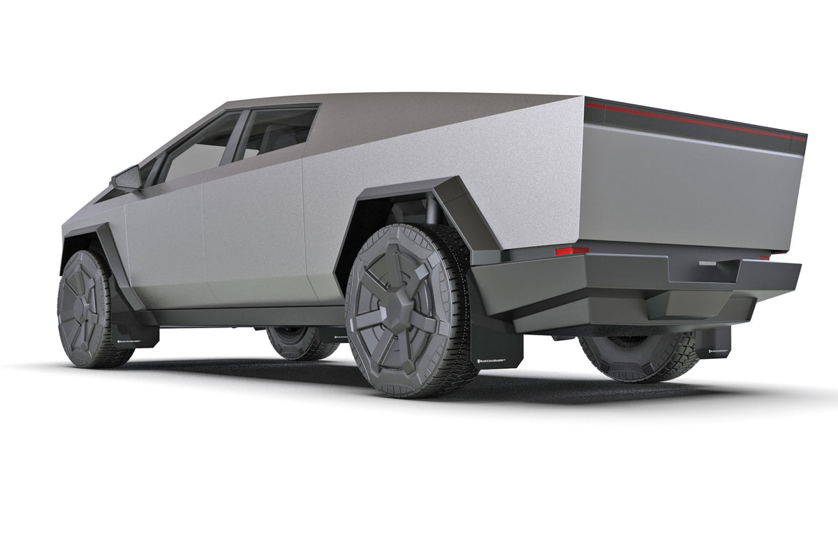 Rally Armor 2024 Tesla Cybertruck Black UR Mud Flap Metallic Black Logo - MF112-UR-BLK-MBK