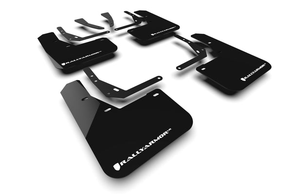 Rally Armor 2024 Hyundai Kona/Kona EV Black UR Mud Flap w/White Logo - MF113-UR-BLK-WH for 2024-2025 Hyundai Kona - front vie