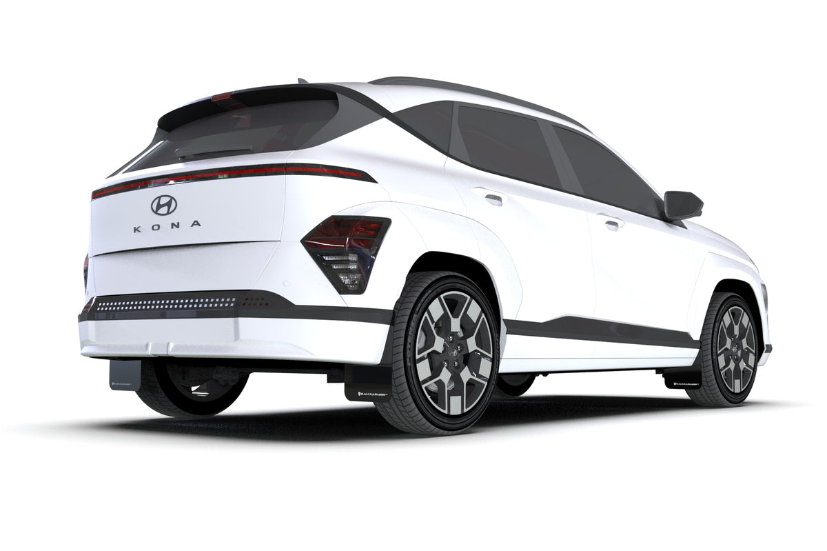 Rally Armor 2024 Hyundai Kona/Kona EV Black UR Mud Flap w/White Logo - MF113-UR-BLK-WH