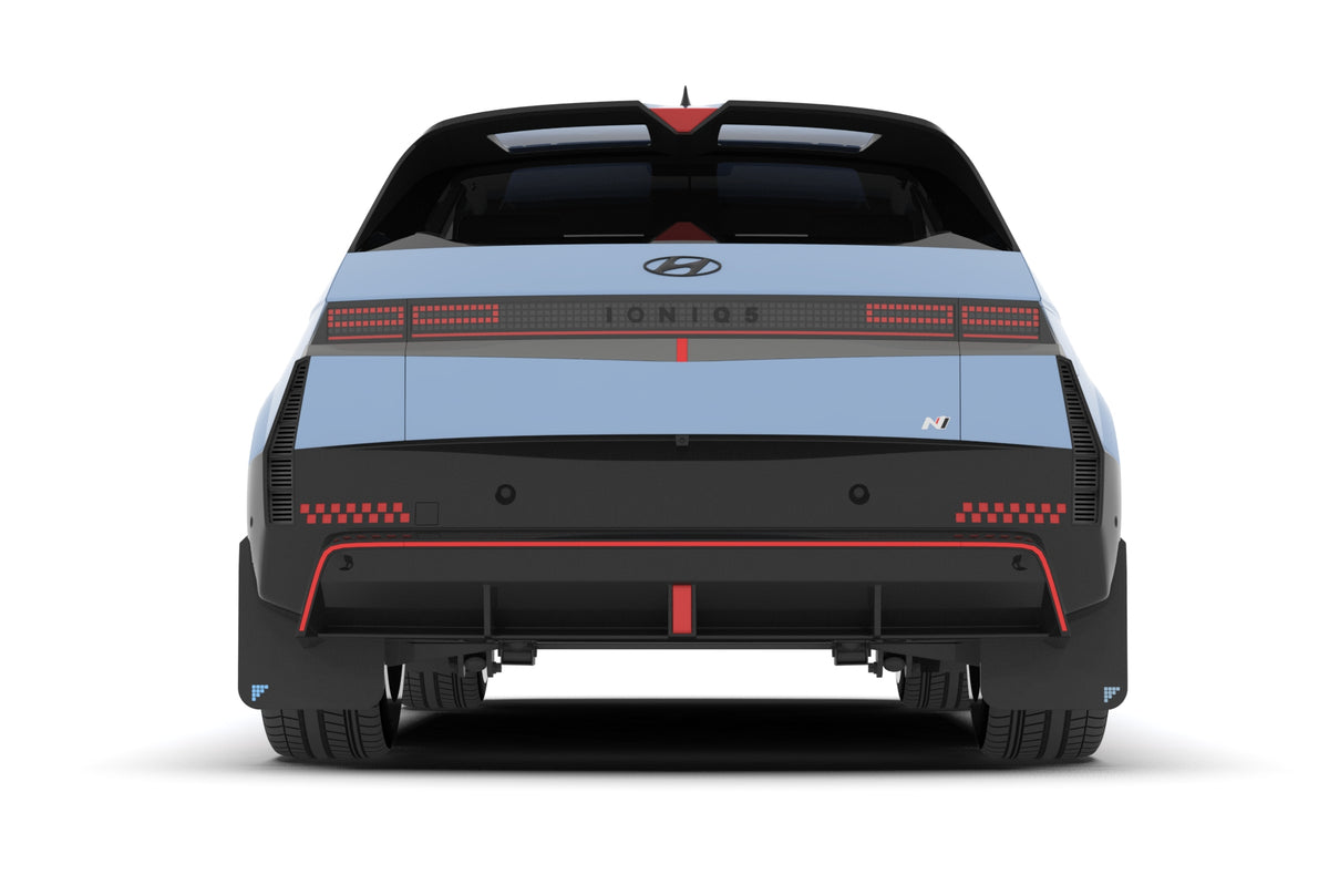Rally Armor 2025 Hyundai Ioniq 5 N Black UR Mud Flap Light Blue Battery Logo - MF117-BAT-BLK-PBL