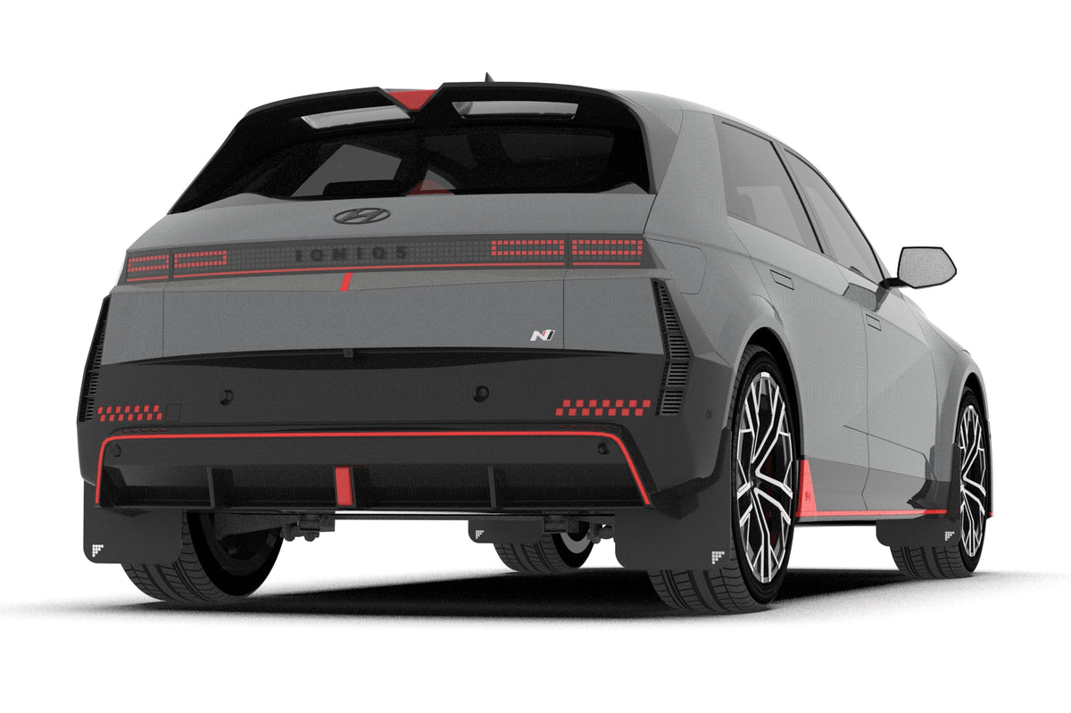 Rally Armor 2025 Hyundai Ioniq 5 N Black UR Mud Flap Silver Battery Logo - MF117-BAT-BLK-SIL