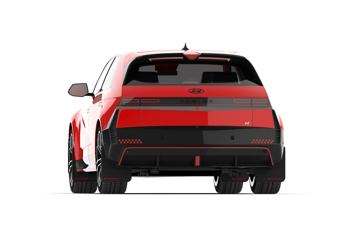 Rally Armor 2025+ Hyundai Ioniq 5 N Black Mud Flap w/ Metallic Black Logo - MF117-UR-BLK-MBK