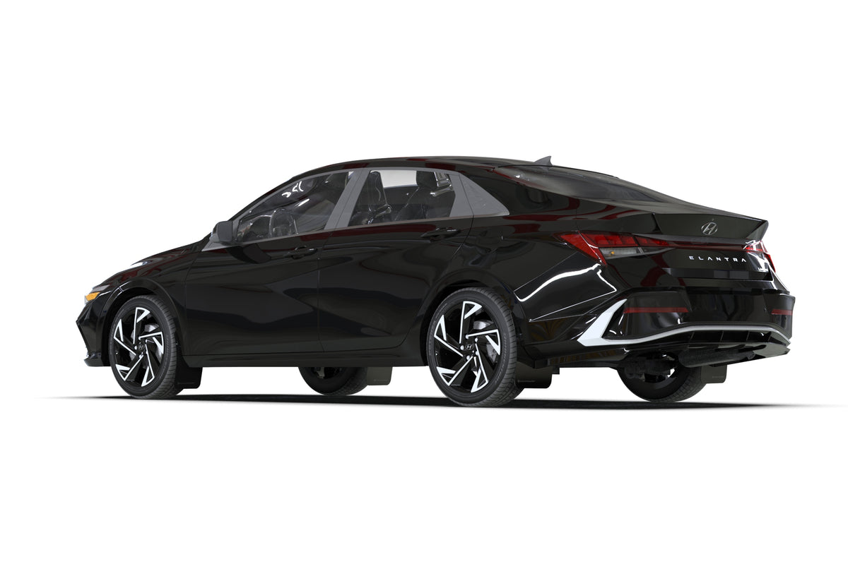 Rally Armor 2024 Hyundai Elantra Black Mud Flap Metallic Black Logo - MF119-UR-BLK-MBK