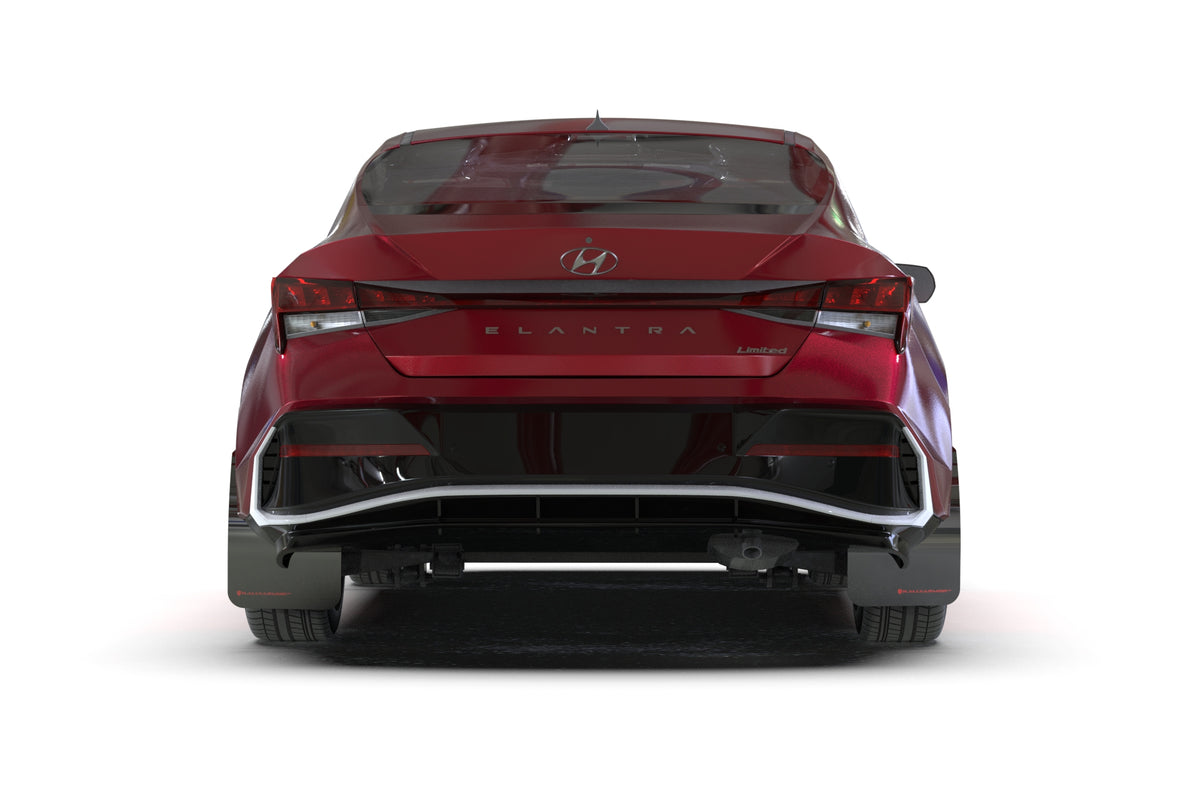 Rally Armor 2024 Hyundai Elantra Black Mud Flap Metallic Black Logo - MF119-UR-BLK-MBK