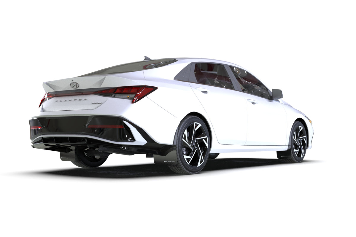 Rally Armor 2024 Hyundai Elantra Black Mud Flap White Logo - MF119-UR-BLK-WH