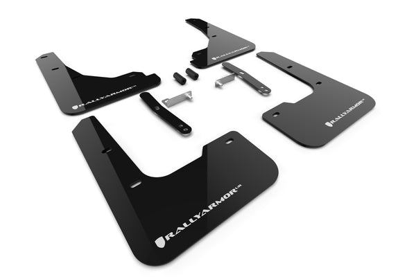 Rally Armor 2024 Hyundai Elantra Black Mud Flap White Logo - MF119-UR-BLK-WH for 2024-2026 Hyundai Elantra - front view