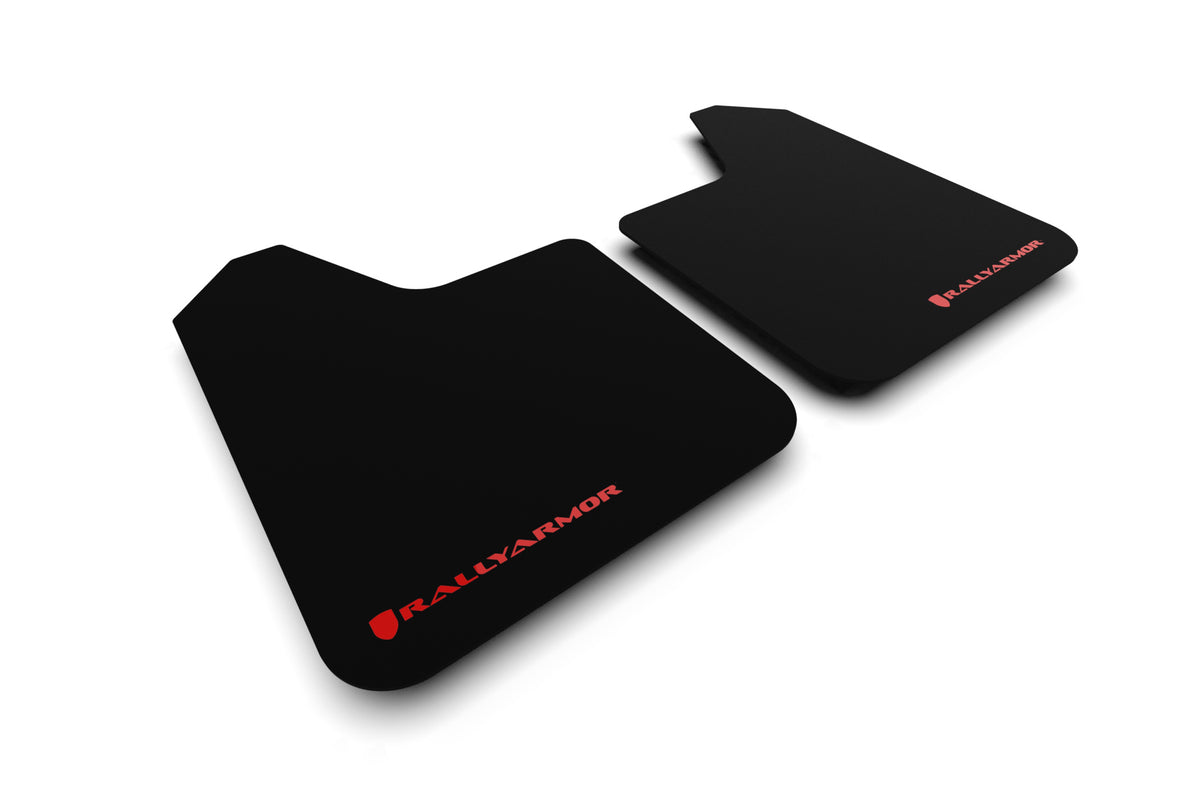 Rally Armor Universal Basic Mud Flap w/ Red Logo - Pair - MF12-BAS-RD-LRT by Rally Armor - front view