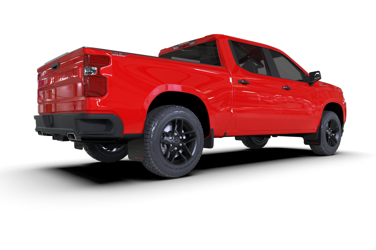 Rally Armor 19-24 Gen 4 Chevy Silverado 1500 Black UR Mud Flap White Logo - MF121-UR-BLK-WH