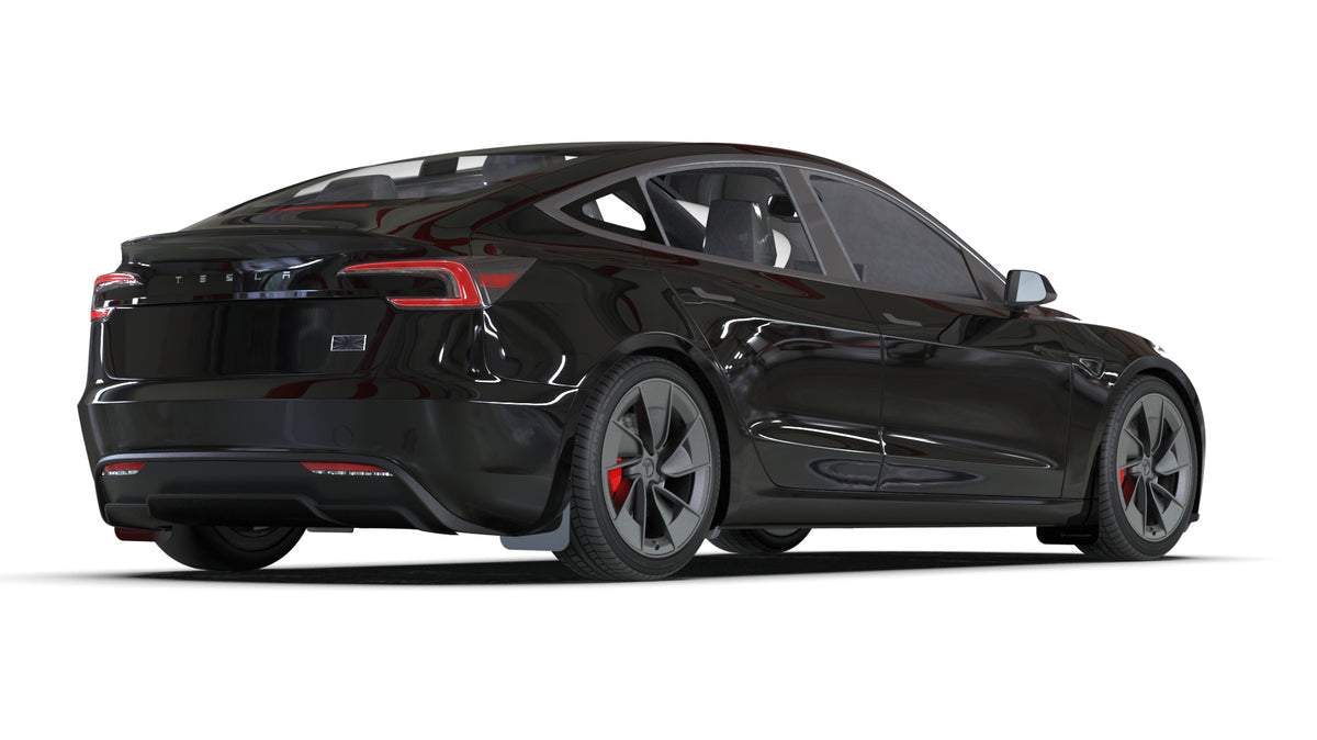 Rally Armor 2024 Tesla Model 3 Highland Black UR Mud Flap Metallic Black Logo - MF122-UR-BLK-MBK