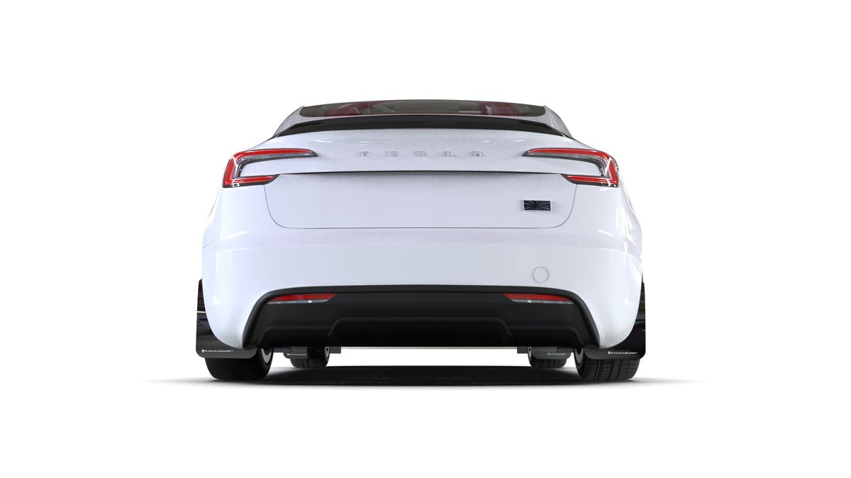 Rally Armor 2024 Tesla Model 3 Highland Black UR Mud Flap White Logo - MF122-UR-BLK-WH