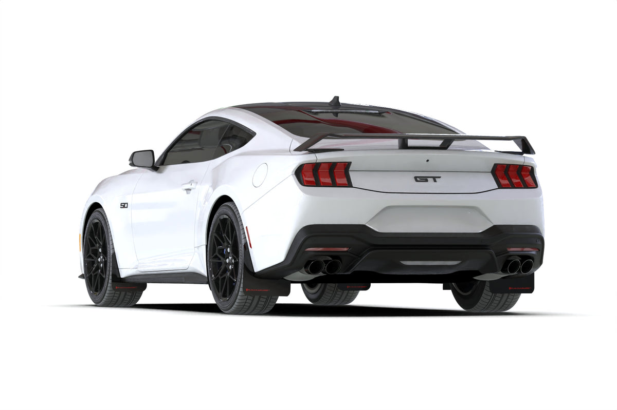 Rally Armor 2024+ Ford Mustang Black UR Mud Flap w/ Red Logo - MF126-UR-BLK-RD