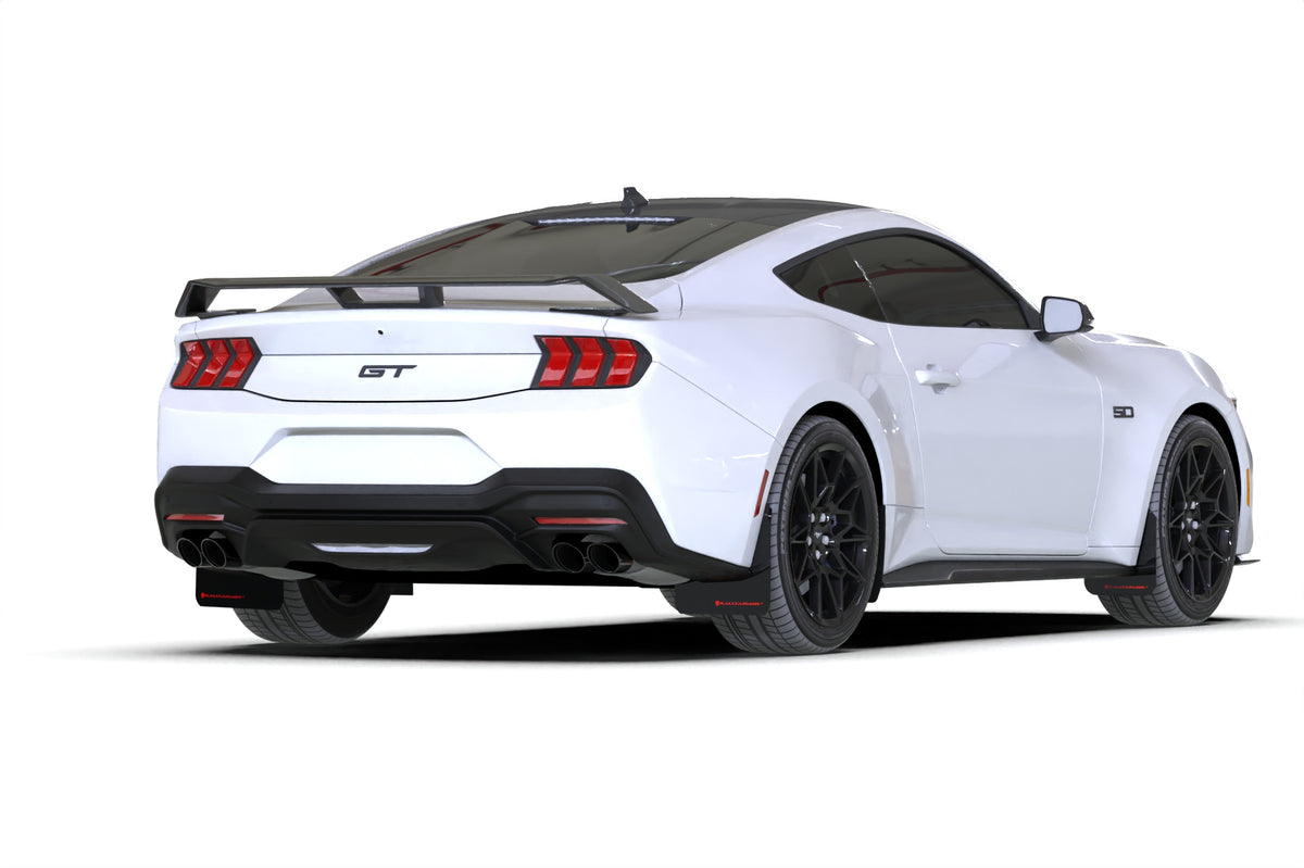Rally Armor 2024+ Ford Mustang Black UR Mud Flap w/ Red Logo - MF126-UR-BLK-RD
