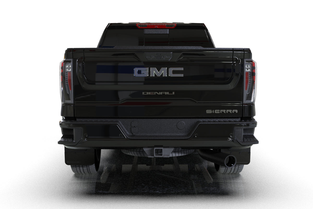 Rally Armor 20-24 GMC Sierra 2500/3500 HD Denali Black Mud Flap w/Metallic Black Logo - MF131-BLK-MBK