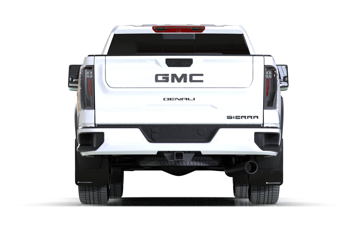 Rally Armor 20-24 GMC Sierra 2500/3500 HD Denali Black Mud Flap w/White Logo - MF131-BLK-WH