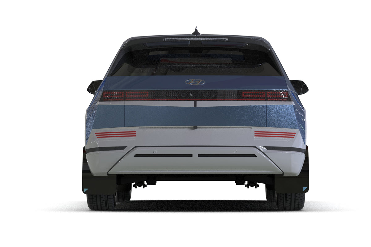 Rally Armor 2025 Hyundai Ioniq 5 PE Blk Mud Flap w/Light Blue Battery Logo - MF137-BAT-BLK-PBL