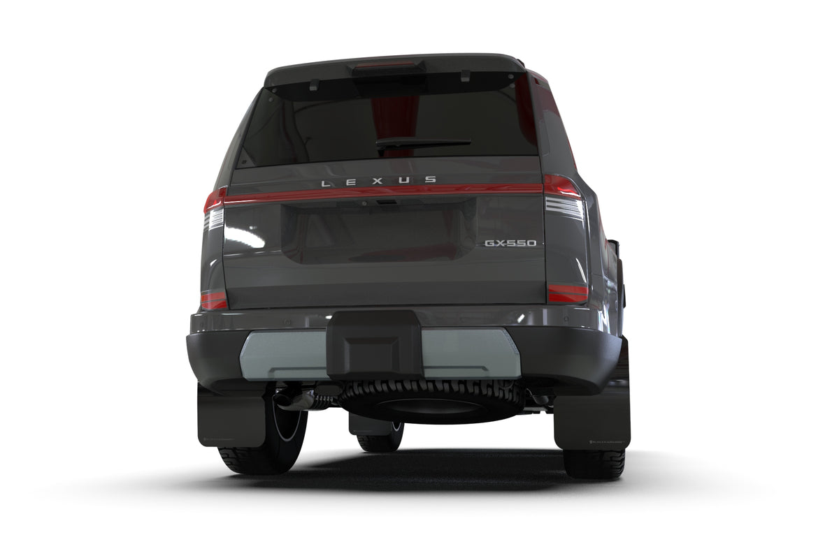 Rally Armor 2024+ Lexus GX-550 Overtrail Black UR Mud Flap Dark Grey Logo - MF142-UR-BLK-DGRY