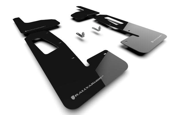 Rally Armor 22-24 Rivian R1T Black UR Mud Flap w/Dark Grey Logo - MF18-UR-BLK/DGRY for 2022-2025 Rivian R1T - front view