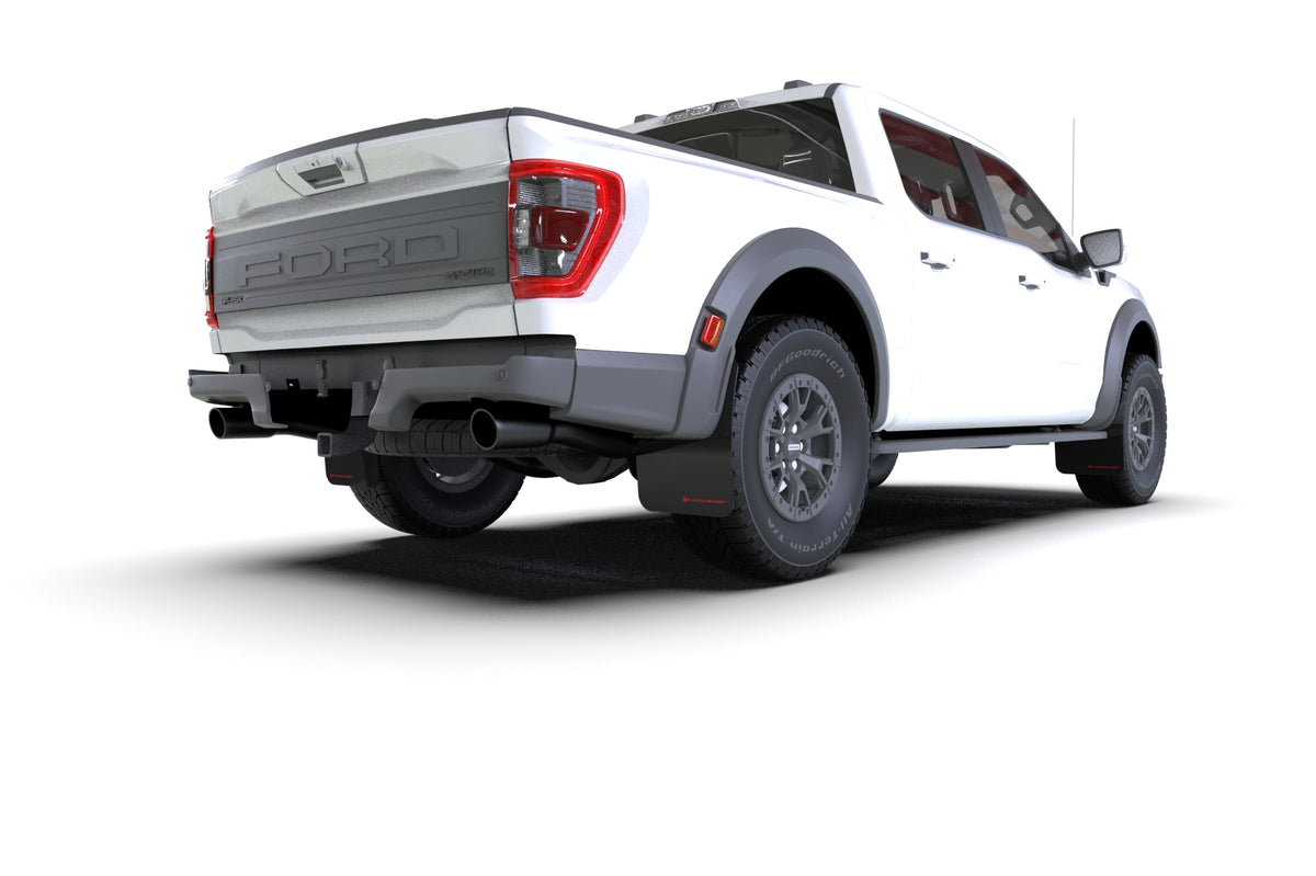 Rally Armor 21-24 Ford F-150 Raptor Gen 3 Black UR Mud Flap w/Metallic Black Logo - MF73-UR-BLK-MBK
