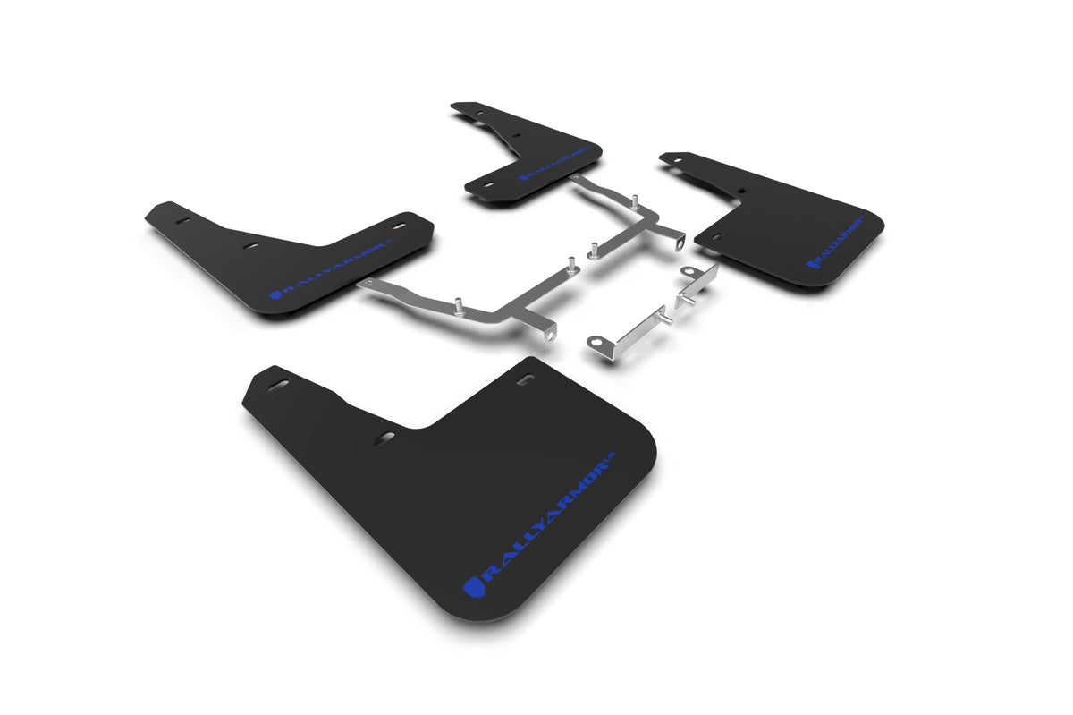 Rally Armor 19-24 Ford Focus ST MK4 Black UR Mud Flap w/Blue Logo - MF77-UR-BLK/BL by Rally Armor - front view