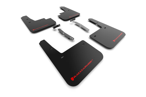 Rally Armor 2022 Hyundai Kona N Black UR Mud Flap w/ Red Logo - MF83-UR-BLK-RD for 2022-2023 Hyundai Kona N - front view