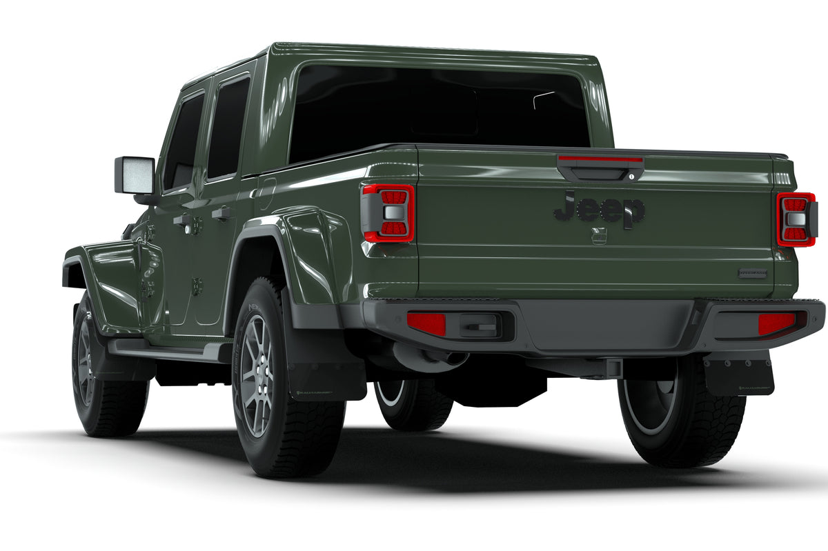 Rally Armor 19-24 Jeep Gladiator JT (Incl. Overland/Sport/Sport S) Black Mud Flap w/Army Green Logo - MF84-BLK-AGN