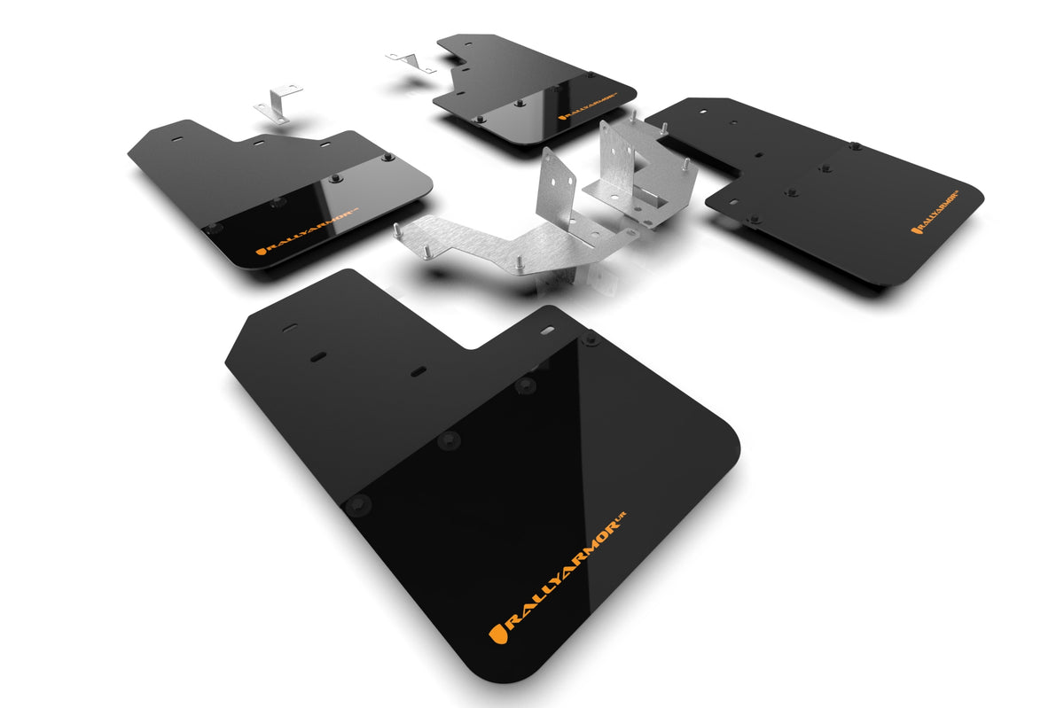 Rally Armor 21+ Ford Bronco (Plstc Bmpr - NO Rptr/Sprt - NO RR/RB) Blk Mud Flap w/Cy Orange Logo - MF85-NO-PL-COR for 2021-20