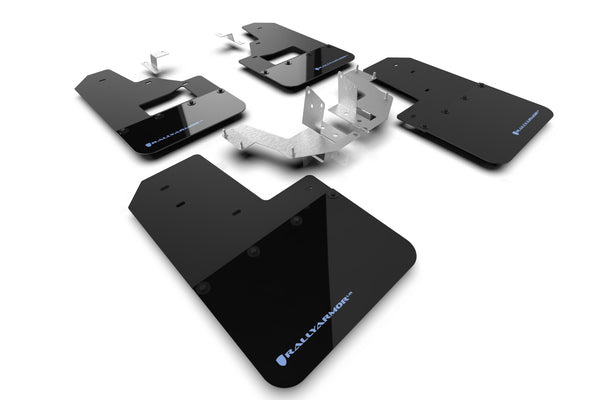 Rally Armor 21+ Ford Bronco (Plstc Bmpr + RB - NO Rptr/Sprt) Blk Mud Flap w/Area Blue Logo - MF85-RB-PL-ABL for 2021-2026 For