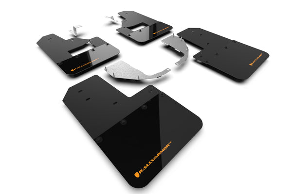 Rally Armor 21-24 Ford Bronco (Steel Bmpr + RB - NO Rptr/Sprt) Blk Mud Flap w/Cy Orange Logo - MF85-RB-ST-COR for 2021-2026 F